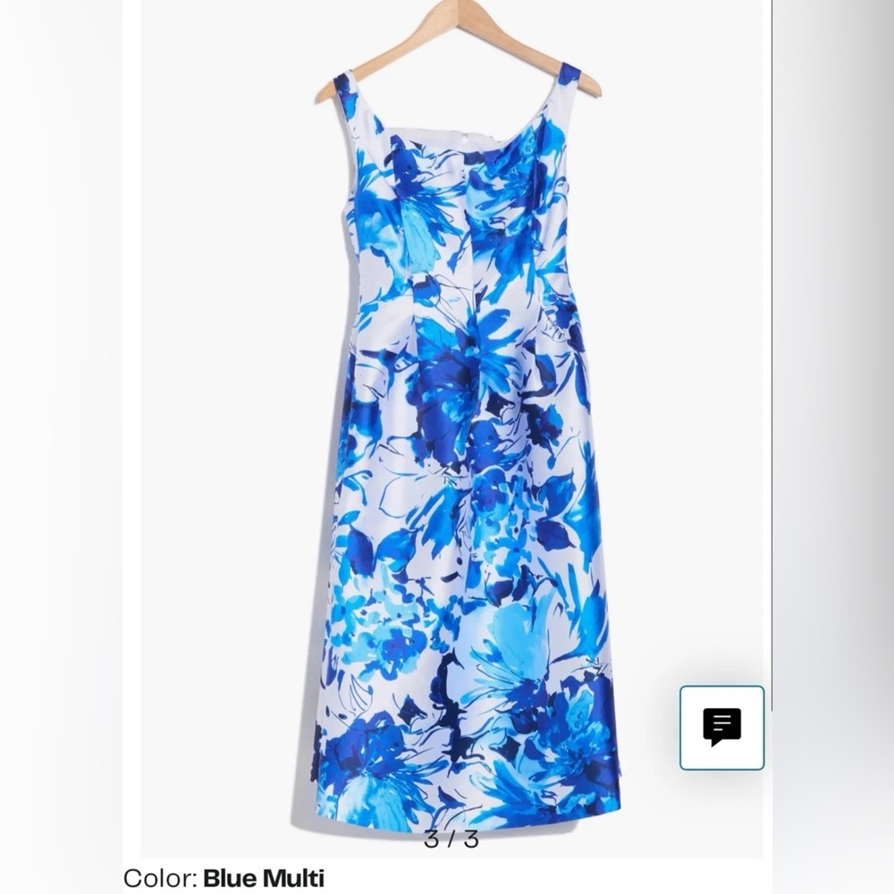New DONNA RICCO FLORAL MIKADO OFF-THE-SHOULDER MIDI DRESS  Blue Size 4
